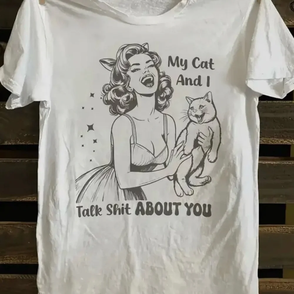New Cat Lover Graphic White T-Shirt/Soft